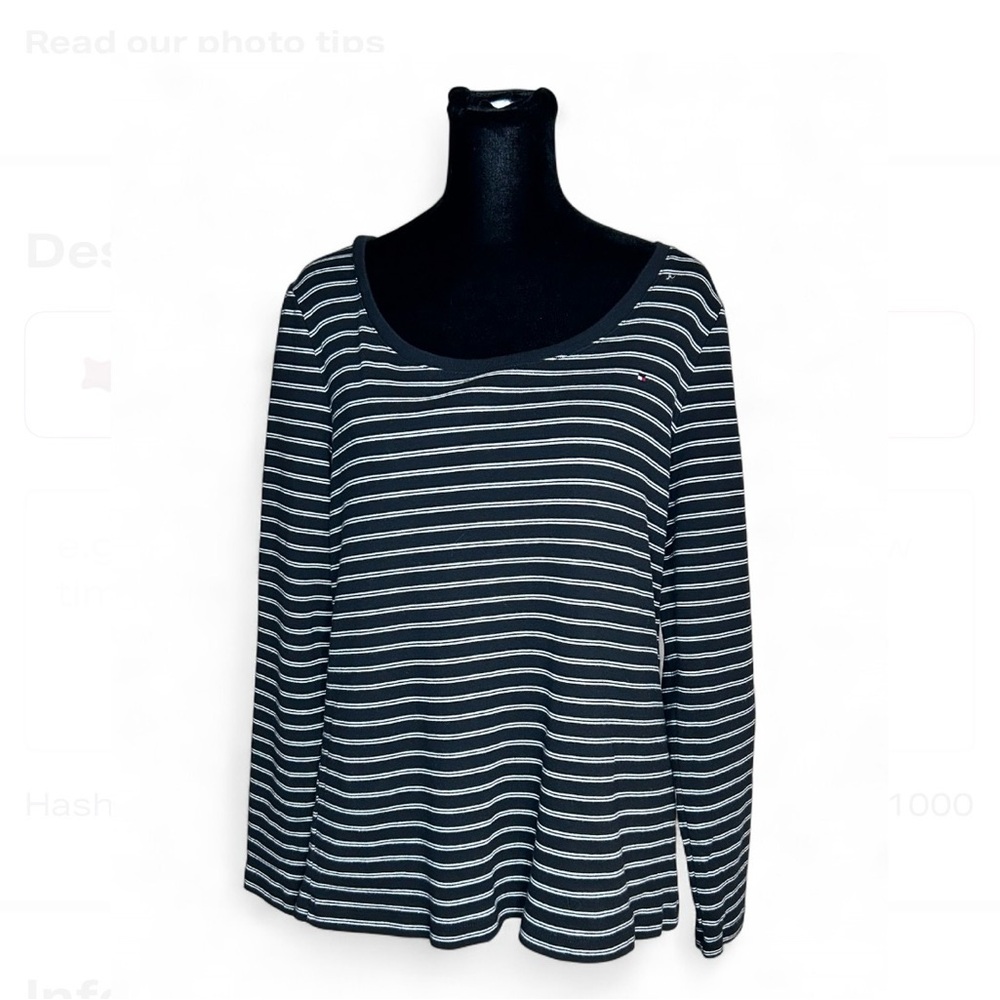 TOMMY HILFIGER Striped Black and White Women's Top XL, Long Sleeves